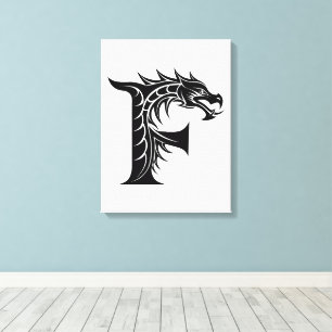 Impressão Em Tela Letra F Estilizada com Dragão, Alfabeto de Dragão,