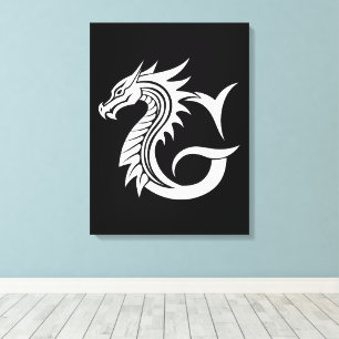 Impressão Em Tela Letra G Estilizada com Dragão, Alfabeto de Dragão,