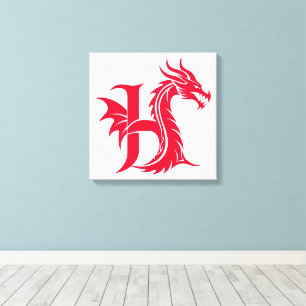 Impressão Em Tela Letra H Estilizada com Dragão, Alfabeto de Dragão,