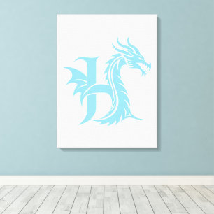 Impressão Em Tela Letra H Estilizada com Dragão, Alfabeto de Dragão,