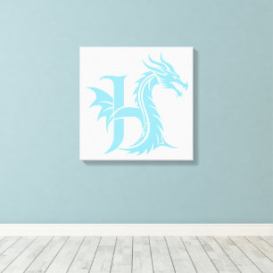Impressão Em Tela Letra H Estilizada com Dragão, Alfabeto de Dragão,