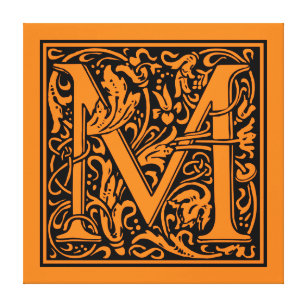 Impressão Em Tela Letra M Monograma Medieval Art Nouveau