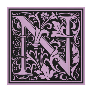 Impressão Em Tela Letra N Monograma Medieval Art Nouveau