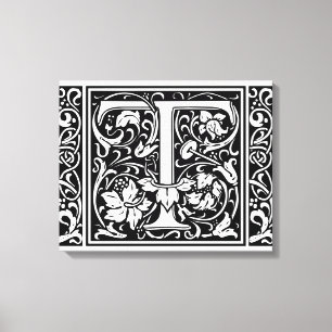 Impressão Em Tela Letra T Monograma Medieval Arte Nova