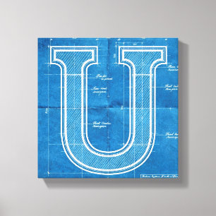 Impressão Em Tela Letra U Monograma Blueprint