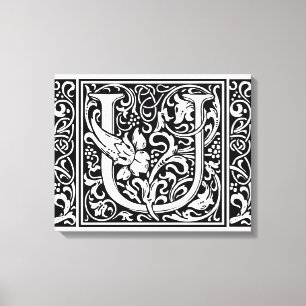 Impressão Em Tela Letra U Monograma Medieval Arte Nova