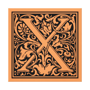 Impressão Em Tela Letra X Monograma Medieval Art Nouveau