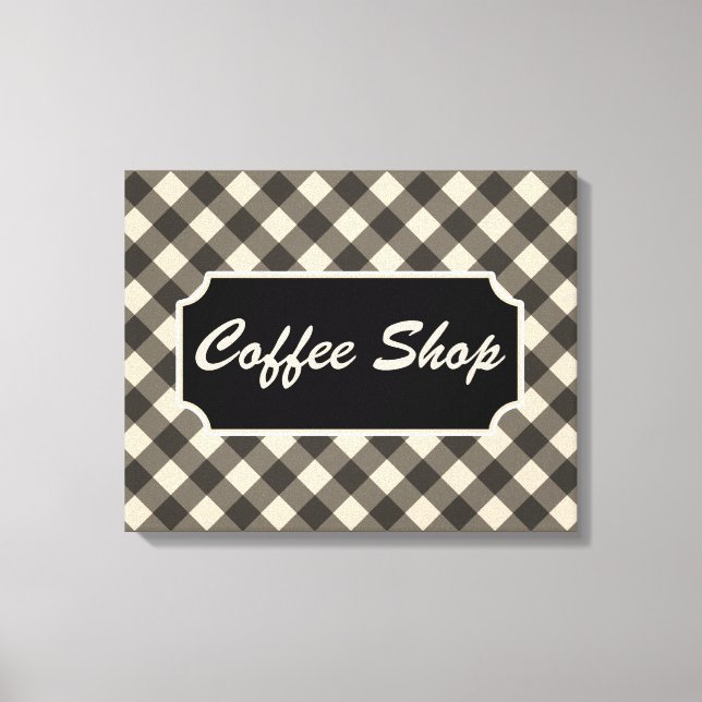 Impressão Em Tela Letreiro de Restaurante Café Gingham Preto (Frente)