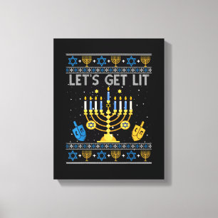 Impressão Em Tela Let's Get Lit Chanukah Hanukkah Funny Christmas Ug