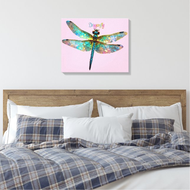 Impressão Em Tela Libélula Colorida de Vidro Pintado (Insitu(Quarto))