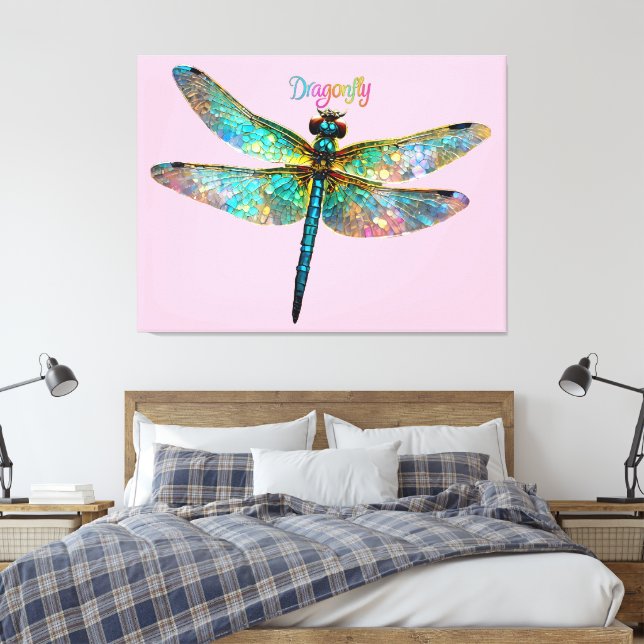 Impressão Em Tela Libélula Colorida de Vidro Pintado (Insitu(Quarto))