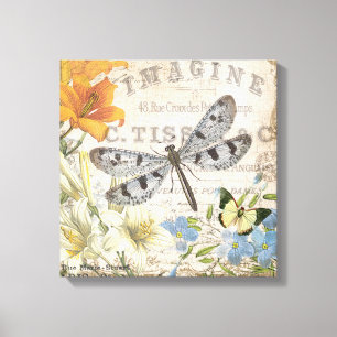 Impressão Em Tela libélula francesa vintage moderna