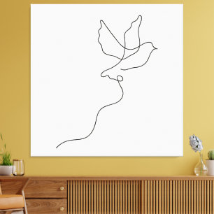 Impressão Em Tela Liberdade em Uma Linha – Pombo Minimalista