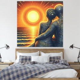 Impressão Em Tela Liebespaar bei Sonnen Untergang am Meer