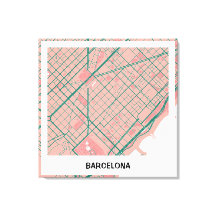 Lienzo mapa minimalista Barcelona - Rosa-verde