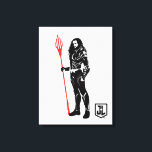 Impressão Em Tela Liga da Justiça | Aquaman Pose Noir Pop Art<br><div class="desc">Veja esta silhueta branca e negra do Aquaman da Liga da Justiça como ele está com seu tridente. Este gráfico de estilo noir é acentuado com seu tridente colorido em vermelho brilhante.</div>