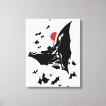 Impressão Em Tela Liga da Justiça | Batman na Nuvem de Bats Pop Art<br><div class="desc">Veja este estilo noir da arte cômica do Batman da Liga da Justiça saltando pelo ar entre uma nuvem de morcegos. Esta arte pop branca e preta é compensada por uma lua vermelha brilhante no céu.</div>