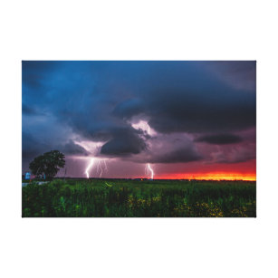 Impressão Em Tela Lightning Bolts and Firefly no Sunset em Oklahoma