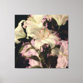 Impressão Em Tela Lilases Brancas em Arte Floral de Fundo Escuro