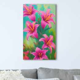 Impressão Em Tela Lilases Rosa Brilhante em Pintura Digital a Óleo V