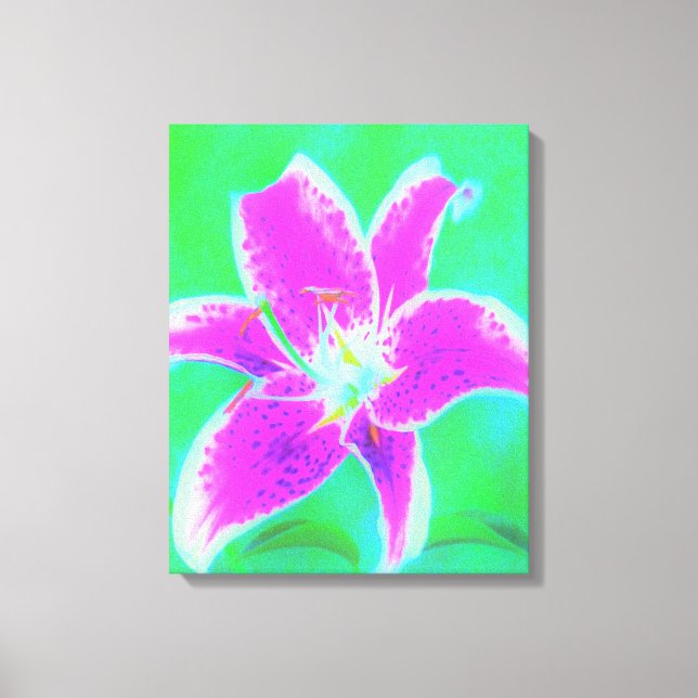 Impressão Em Tela Lily, com Stargazer Rosa Quente, em Turquesa e Ver (Frente)