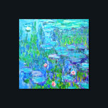 Impressão Em Tela Lily Pond Monet Art Fresca De Água Azul<br><div class="desc">Water Lily foi pintada pelo artista francês Impressionismo,  Claude Monet,  c. 1914. Esta é uma das muitas versões do seu lago de água doce em Giverny,  França. Essa design mostra o lírio-d'água florescendo nos almofadas de flores entre as reflexões do capim crescendo na lagoa.</div>