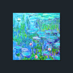 Impressão Em Tela Lily Pond Monet Art Fresca De Água Azul<br><div class="desc">Water Lily foi pintada pelo artista francês Impressionismo,  Claude Monet,  c. 1914. Esta é uma das muitas versões do seu lago de água doce em Giverny,  França. Essa design mostra o lírio-d'água florescendo nos almofadas de flores entre as reflexões do capim crescendo na lagoa.</div>