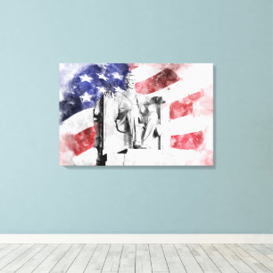 Impressão Em Tela Lincoln Memorial watercolor com bandeira americana