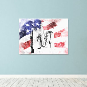 Impressão Em Tela Lincoln Memorial watercolor com bandeira americana