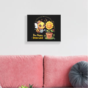 Impressão Em Tela Linda Abelha Kawaii Regando Girassol Feliz Abelha 