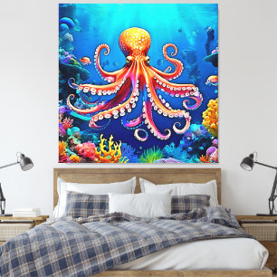 Impressão Em Tela Linda Arte de Octopus Subaquático