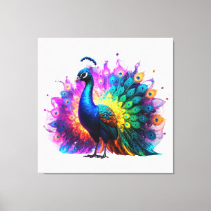 Impressão Em Tela Linda Arte Pavão Colorida