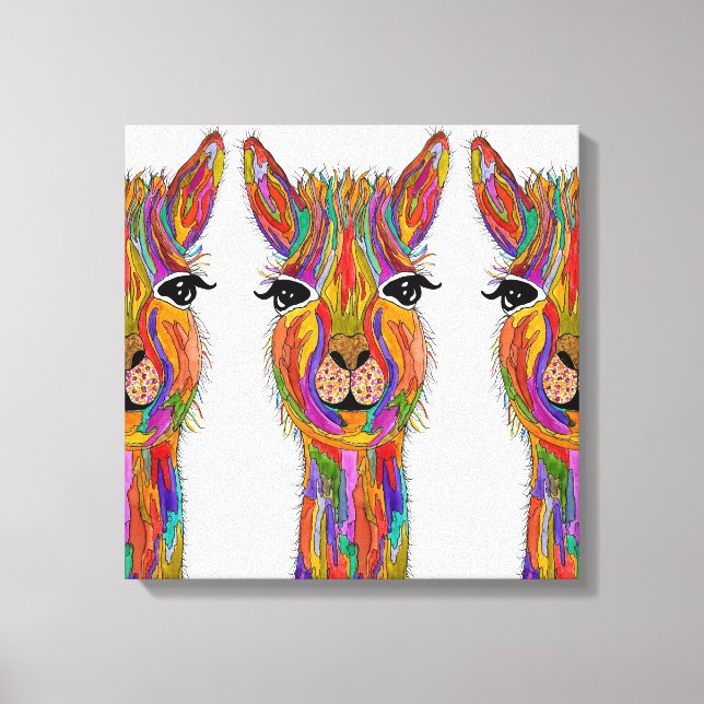 Impressão Em Tela Linda e Colorida Llama em Tela - 50,8 cm x 50,8 cm (Frente)
