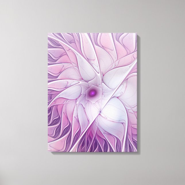 Impressão Em Tela Linda Flor Rosa Moderna Abstrato, Arte Fractal (Frente)