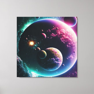 Impressão Em Tela Linda Galáxia Planetas Espaciais Exteriores Via Lá