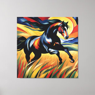 Impressão Em Tela Linda Galopagem de Cavalo em Campo de Trigo