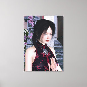 Impressão Em Tela Linda mulher asiática vestida tradicional