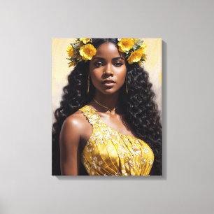 Impressão Em Tela Linda Mulher Negra em Retrato Amarelo