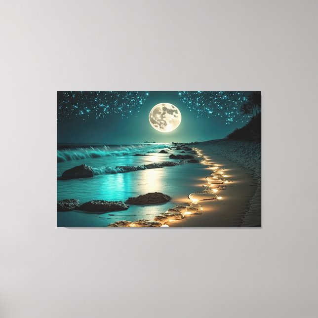 Impressão Em Tela Linda Noite Estrelada de Lua Cheia (Frente)