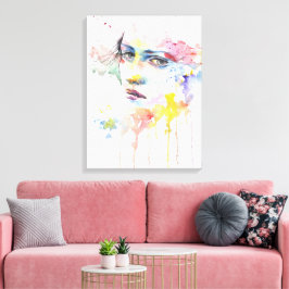 Impressão Em Tela Linda pintura aquarela de uma mulher em
