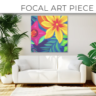 Impressão Em Tela Linda pintura floral tropical