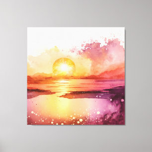 Impressão Em Tela Linda praia Watercolor Sunset