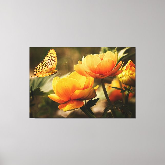 Impressão Em Tela Lindas flores laranja com borboleta (Frente)