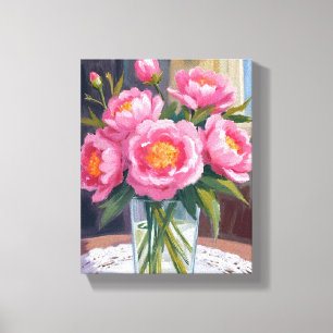 Impressão Em Tela Lindo Buquê de Flores Rosa   Peônia Floral