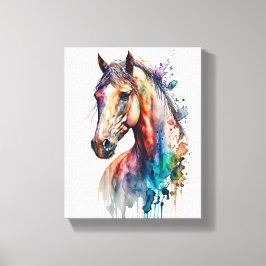 Impressão Em Tela Lindo Cavalo Aquarela em Tela Enrolada
