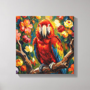 Impressão Em Tela Lindo Papagaio Arara em Impasto 