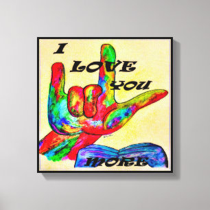 Impressão Em Tela Linguagem de Sinal Americano ASL EU TE AMO MAIS 2
