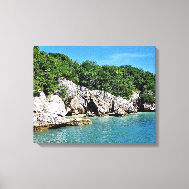 Impressão Em Tela Linha costeira tropical tranquila com cavernas (Frente)