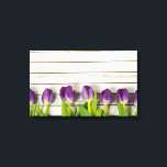 Impressão Em Tela linha de tulipas roxas em madeira<br><div class="desc">Tulipas de primavera púrpura em madeira de cinza de penas</div>