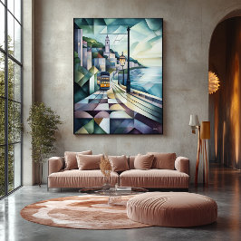 Impressão Em Tela Linha do horizonte de Lisboa abstrato Geométrica c